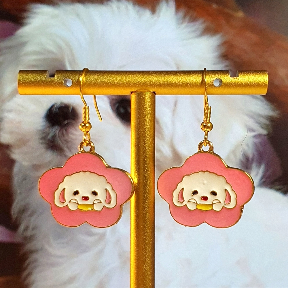 Dog Enamel Gold Metal Earings